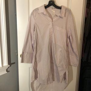 Pink and white striped shirt dress